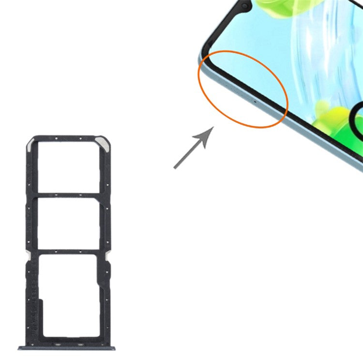 For Realme C30 4G Dual SIM Card + TF Card Tray Holder Replacement Part (without Logo) - Black