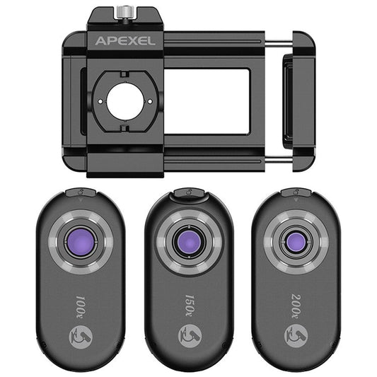 APEXEL APL-MS3IN1 Mobile Phone Holder Clip 100x / 150x / 200x 3-in-1 Magnification Microscope with CPL Filter
