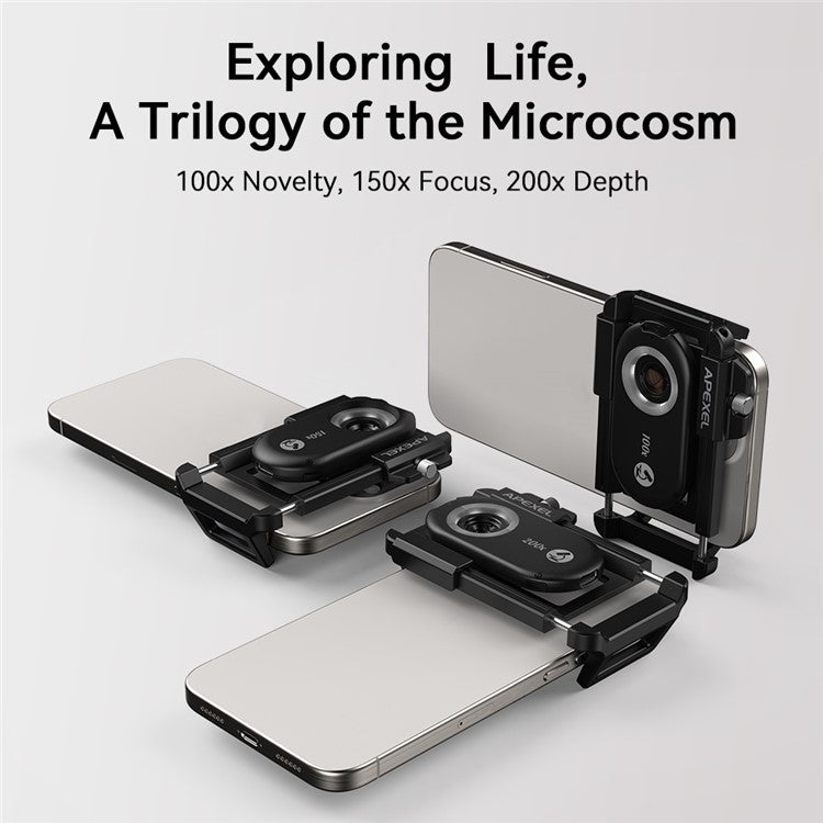 APEXEL APL-MS3IN1 Mobile Phone Holder Clip 100x / 150x / 200x 3-in-1 Magnification Microscope with CPL Filter