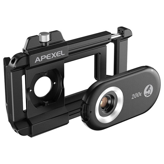APEXEL APL-MS200 Mobile Phone Holder Clip 200x Magnification Microscope with CPL Filter