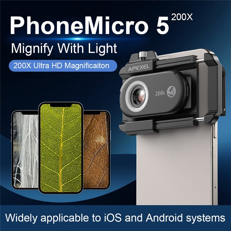 APEXEL APL-MS200 Mobile Phone Holder Clip 200x Magnification Microscope with CPL Filter