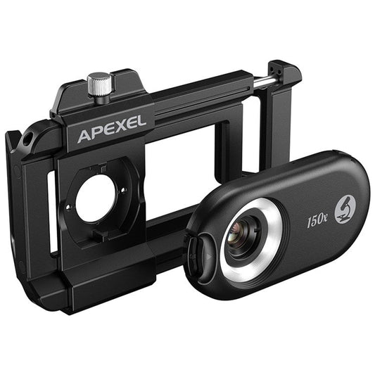 APEXEL APL-MS150 Mobile Phone Holder Clip 150x Magnification Microscope with CPL Filter