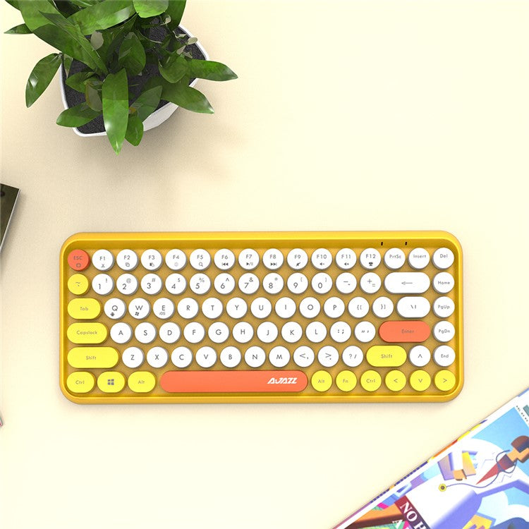 AJAZZ 308I Wireless Bluetooth Keyboard Mini Portable 84-Key Keyboard - Yellow