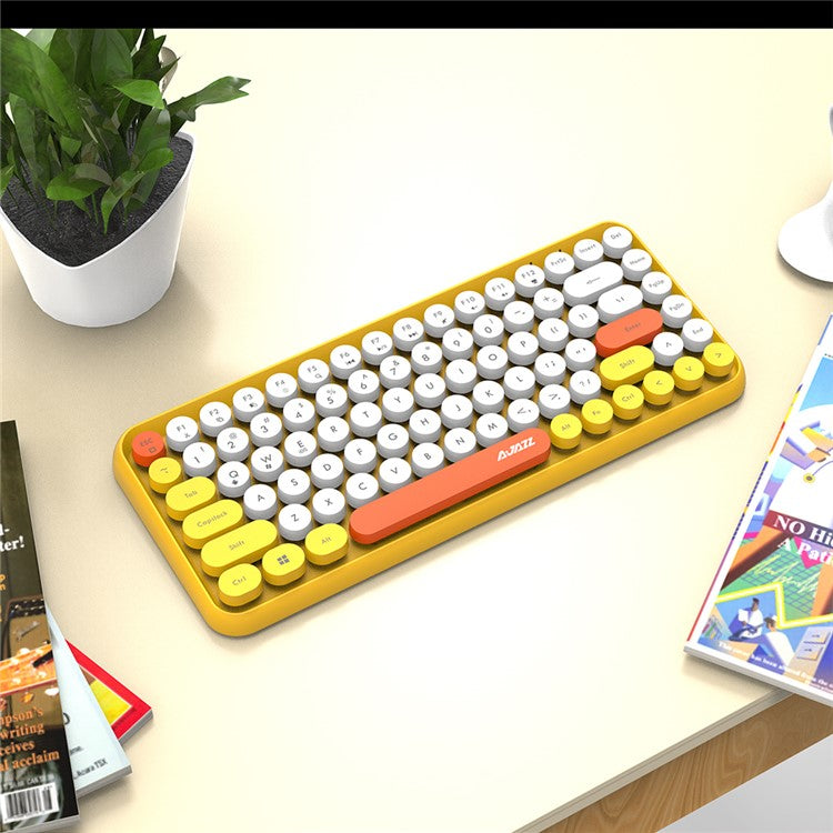 AJAZZ 308I Wireless Bluetooth Keyboard Mini Portable 84-Key Keyboard - Yellow