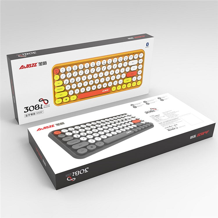 AJAZZ 308I Wireless Bluetooth Keyboard Mini Portable 84-Key Keyboard - Yellow