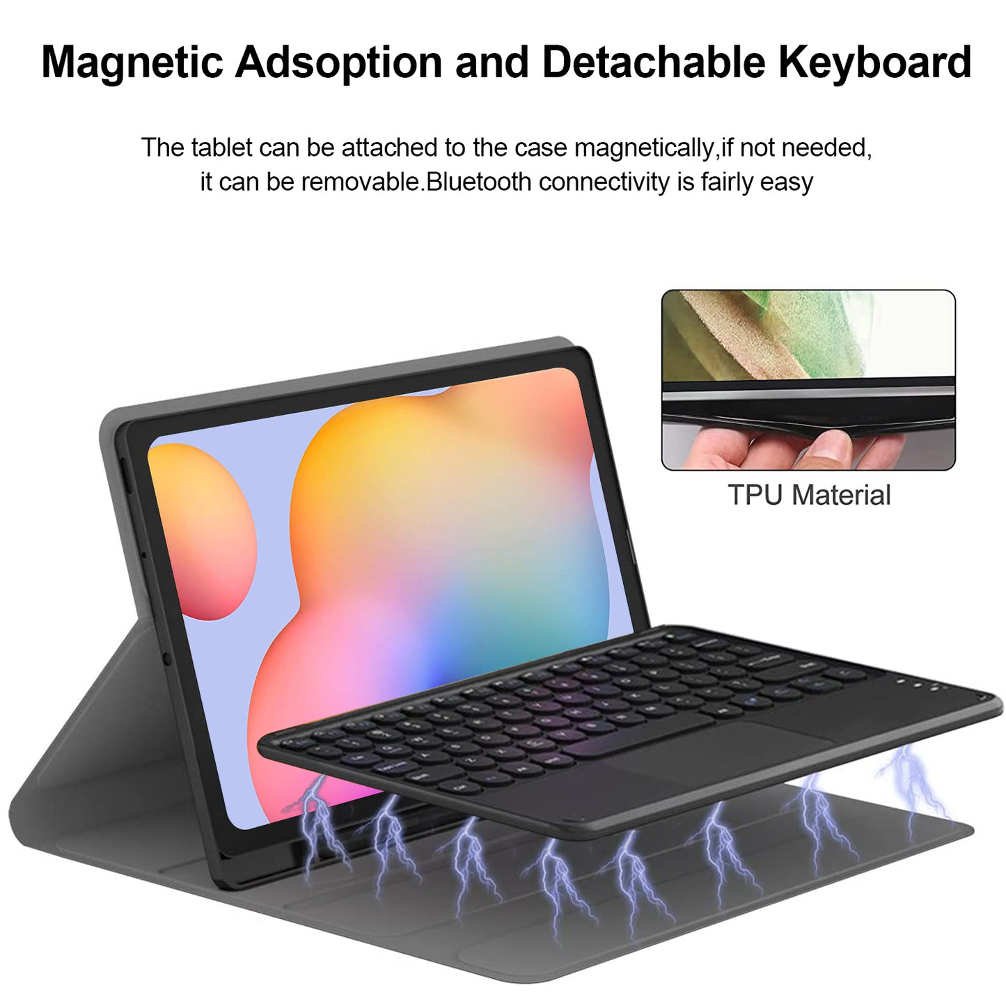 For Samsung Galaxy Tab S9+ / S9 FE+ Detachable Bluetooth Touchpad Keyboard Cover with S Pen Holder - Black