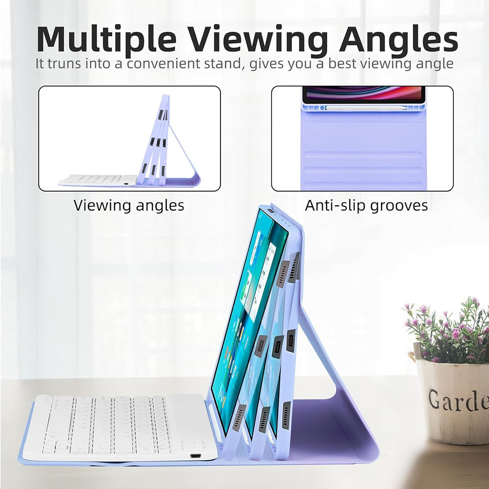 RGB-X710D Bluetooth Keyboard Mouse Set for Samsung Galaxy Tab S9 FE / S9 / S8 / S7 Leather Tablet Case + RGB Backlit Keyboard + Mouse - Light Purple