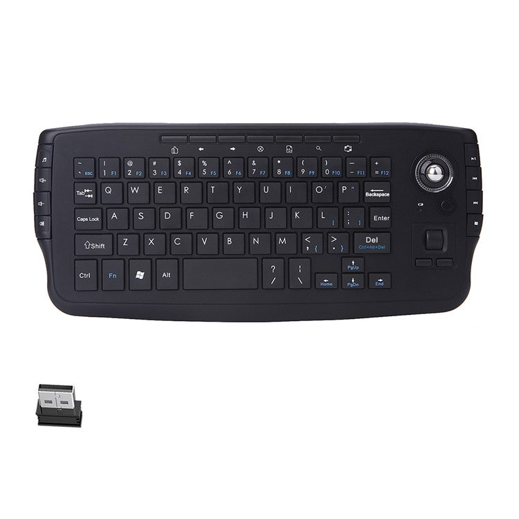 2.4G Wireless Keyboard Multimedia 1200DPI Trackball Air Mouse for Laptop PC - Black