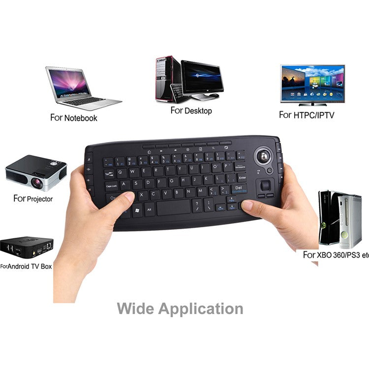 2.4G Wireless Keyboard Multimedia 1200DPI Trackball Air Mouse for Laptop PC - Black