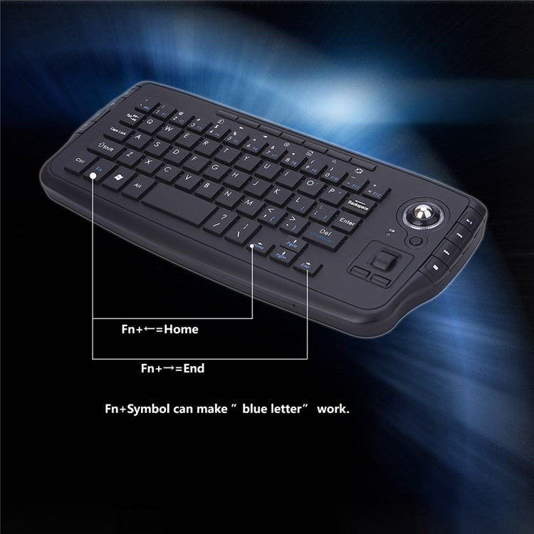 2.4G Wireless Keyboard Multimedia 1200DPI Trackball Air Mouse for Laptop PC - Black