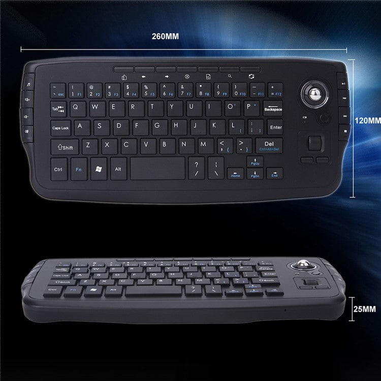 2.4G Wireless Keyboard Multimedia 1200DPI Trackball Air Mouse for Laptop PC - Black