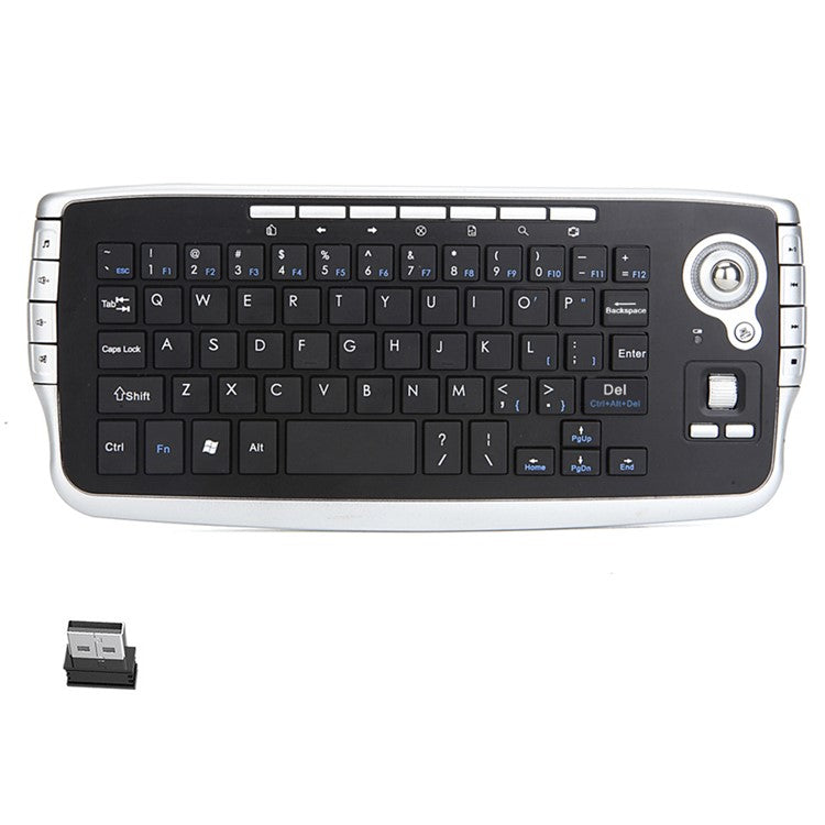 2.4G Wireless Keyboard Multimedia 1200DPI Trackball Air Mouse for Laptop PC - Silver