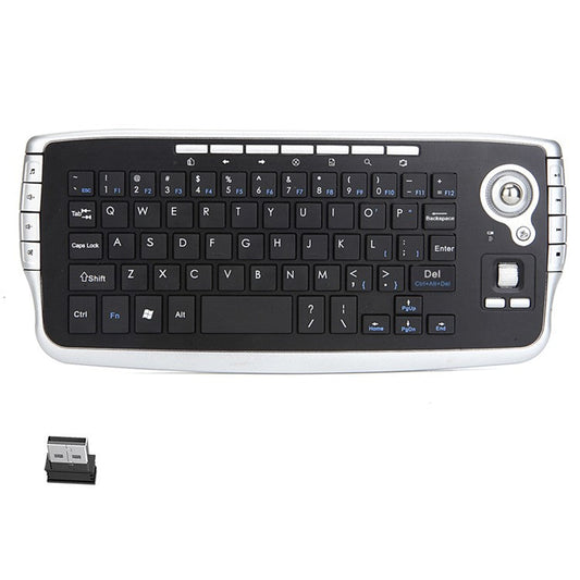 2.4G Wireless Keyboard Multimedia 1200DPI Trackball Air Mouse for Laptop PC - Silver