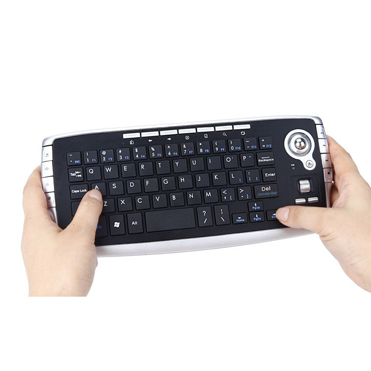 2.4G Wireless Keyboard Multimedia 1200DPI Trackball Air Mouse for Laptop PC - Silver