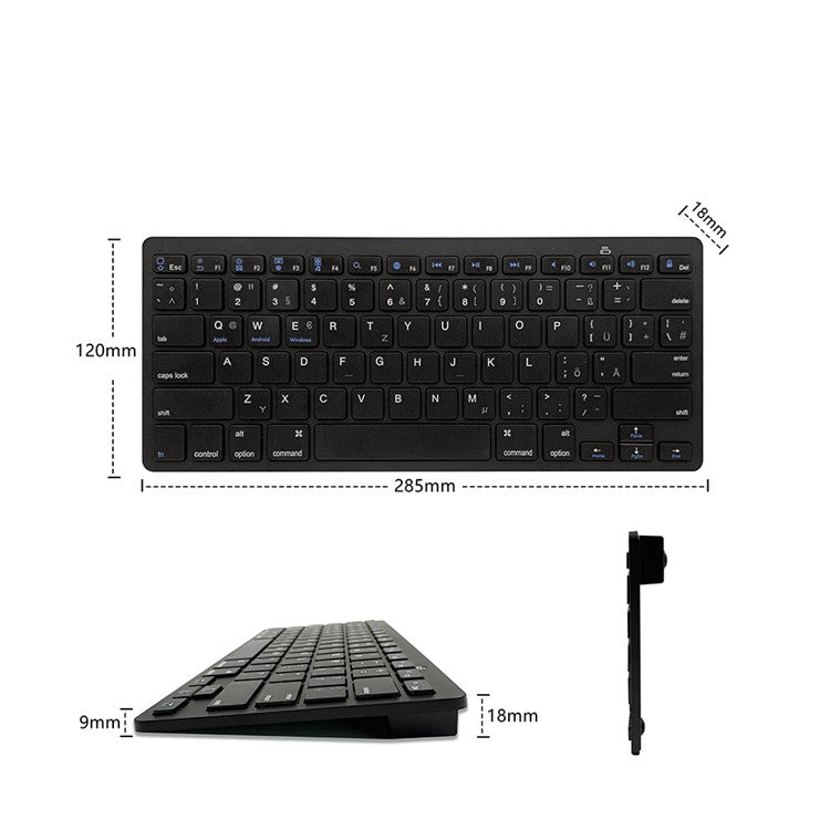 X5 Lightweight Ultra-thin Bluetooth Keyboard Portable Wireless Keyboard for Apple/Android OS (German) - Black