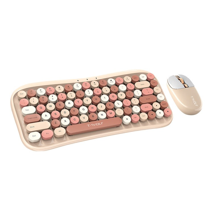 T-WOLF TF660 Bluetooth5.0 / 2.4G Dual Mode Wireless Keyboard Mouse Set Round Keycap Keyboard - Pink