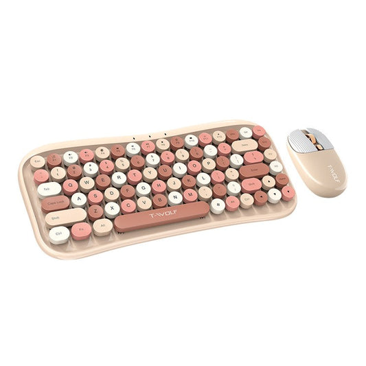 T-WOLF TF660 Bluetooth5.0 / 2.4G Dual Mode Wireless Keyboard Mouse Set Round Keycap Keyboard - Pink
