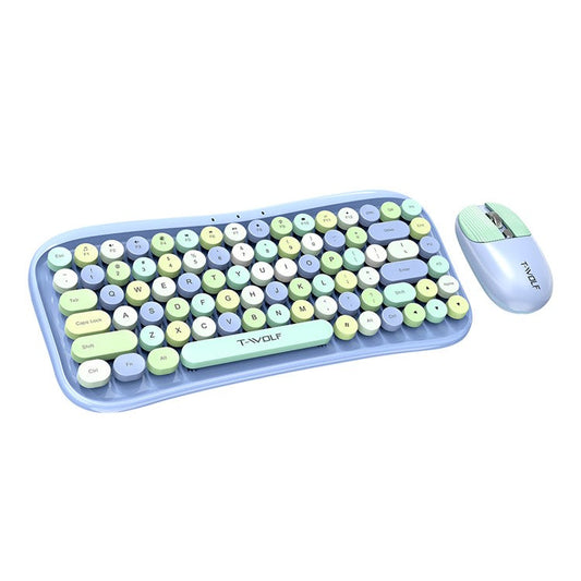 T-WOLF TF660 Bluetooth5.0 / 2.4G Dual Mode Wireless Keyboard Mouse Set Round Keycap Keyboard - Blue