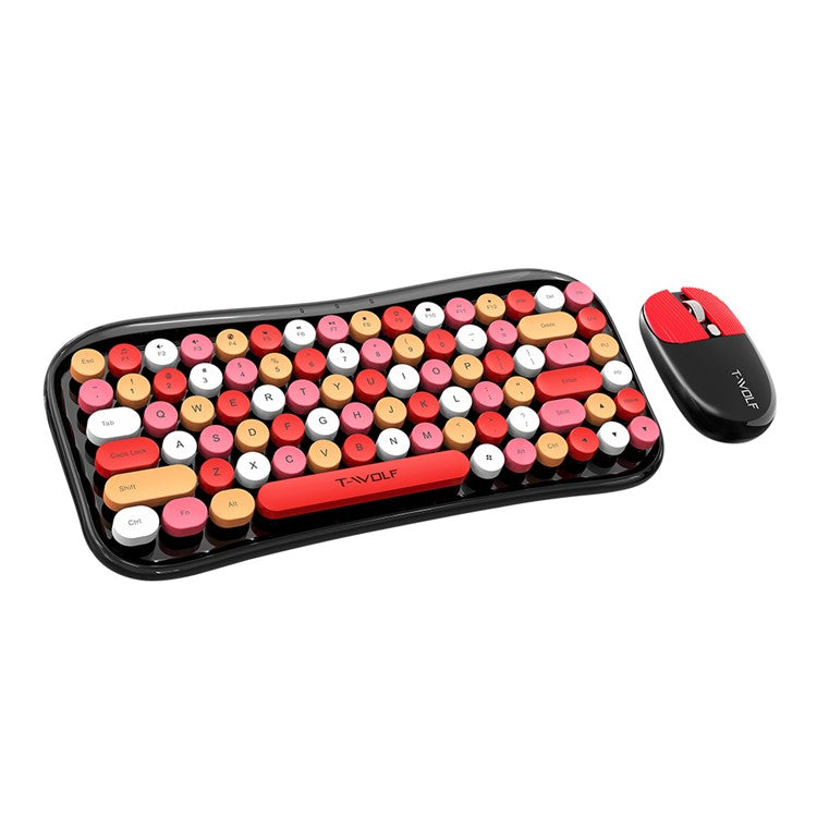 T-WOLF TF660 Bluetooth5.0 / 2.4G Dual Mode Wireless Keyboard Mouse Set Round Keycap Keyboard - Black