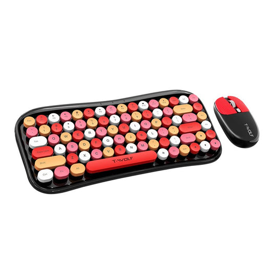 T-WOLF TF660 Bluetooth5.0 / 2.4G Dual Mode Wireless Keyboard Mouse Set Round Keycap Keyboard - Black