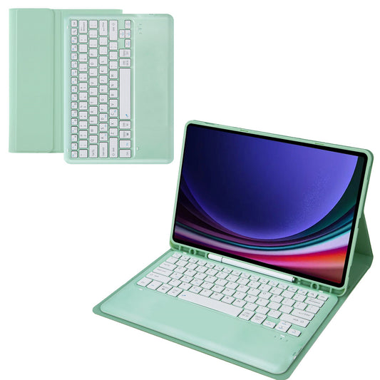 A810B For Samsung Galaxy Tab S10+ / S9 FE+ / S9+ 12.4&quot; X610 / X616 Detachable Bluetooth Keyboard Case Pencil Slot Tablet Case - Light Green