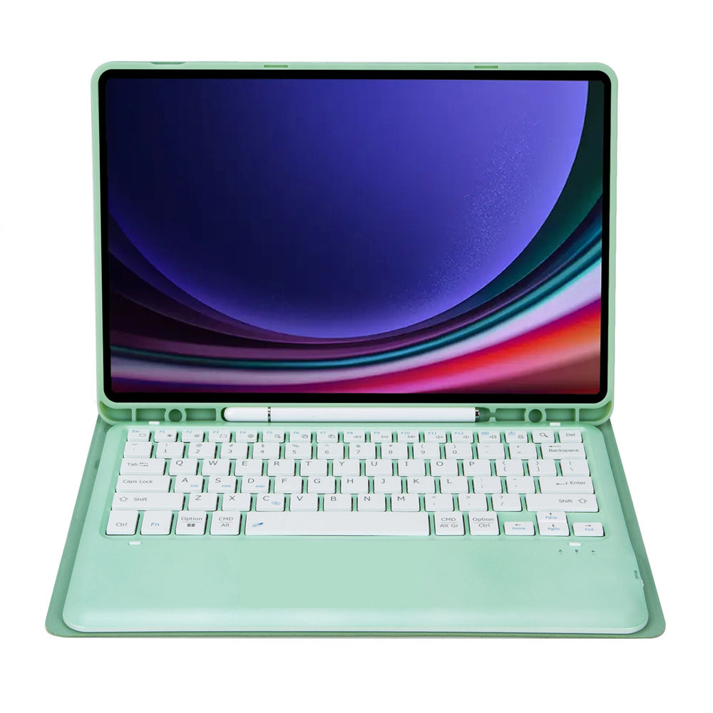A810B For Samsung Galaxy Tab S10+ / S9 FE+ / S9+ 12.4&quot; X610 / X616 Detachable Bluetooth Keyboard Case Pencil Slot Tablet Case - Light Green
