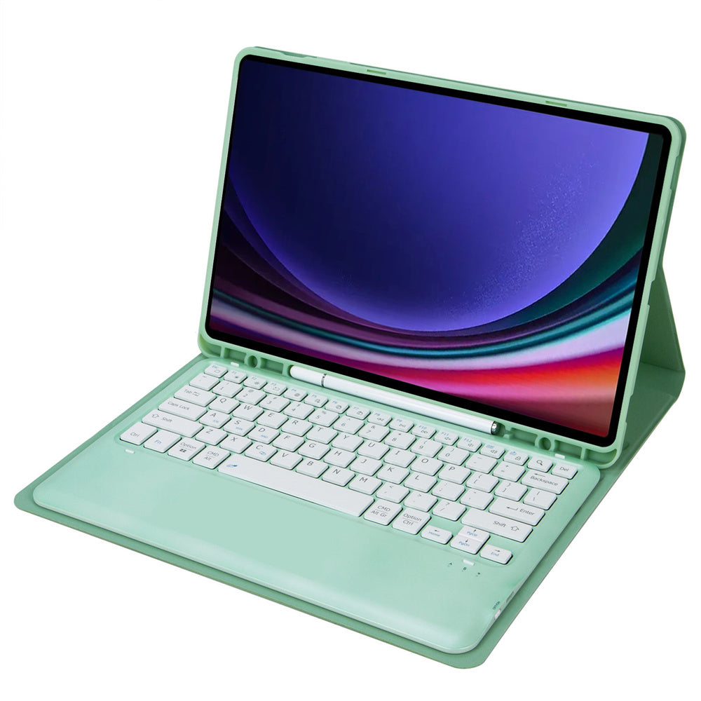 A810B For Samsung Galaxy Tab S10+ / S9 FE+ / S9+ 12.4&quot; X610 / X616 Detachable Bluetooth Keyboard Case Pencil Slot Tablet Case - Light Green