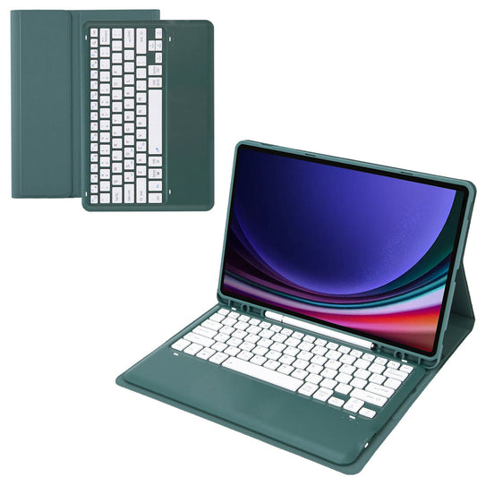 A810B For Samsung Galaxy Tab S10+ / S9 FE+ / S9+ 12.4&quot; X610 / X616 Detachable Bluetooth Keyboard Case Pencil Slot Tablet Case - Dark Green