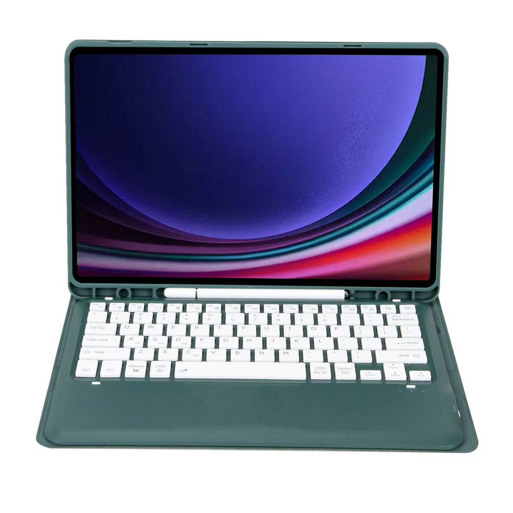 A810B For Samsung Galaxy Tab S10+ / S9 FE+ / S9+ 12.4&quot; X610 / X616 Detachable Bluetooth Keyboard Case Pencil Slot Tablet Case - Dark Green