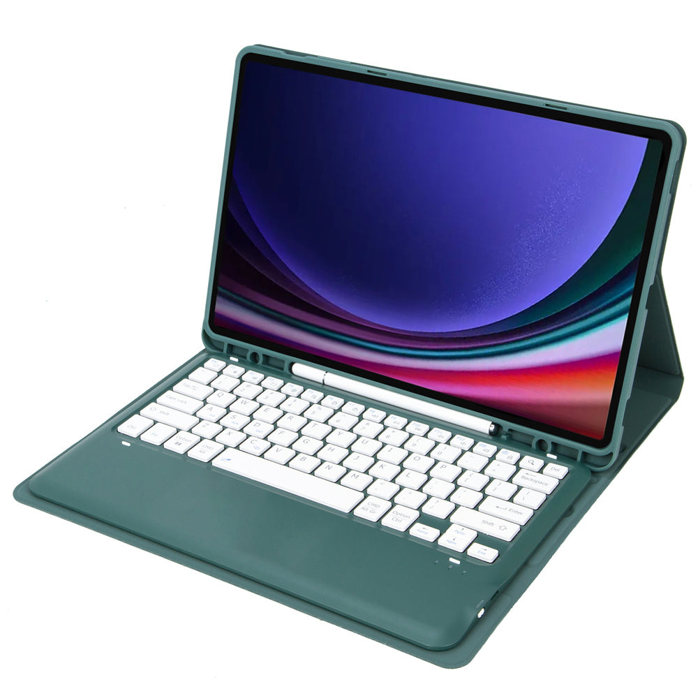 A810B For Samsung Galaxy Tab S10+ / S9 FE+ / S9+ 12.4&quot; X610 / X616 Detachable Bluetooth Keyboard Case Pencil Slot Tablet Case - Dark Green