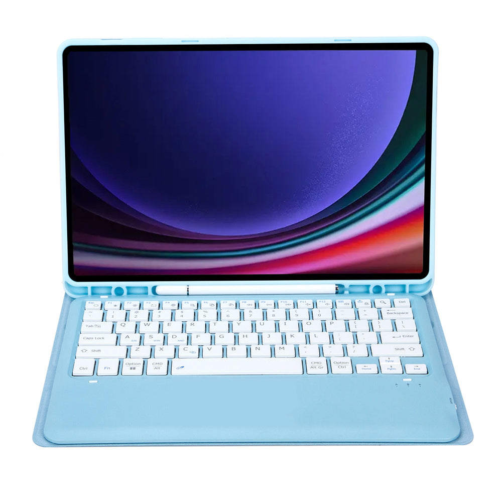 A810B For Samsung Galaxy Tab S10+ / S9 FE+ / S9+ 12.4&quot; X610 / X616 Detachable Bluetooth Keyboard Case Pencil Slot Tablet Case - Baby Blue