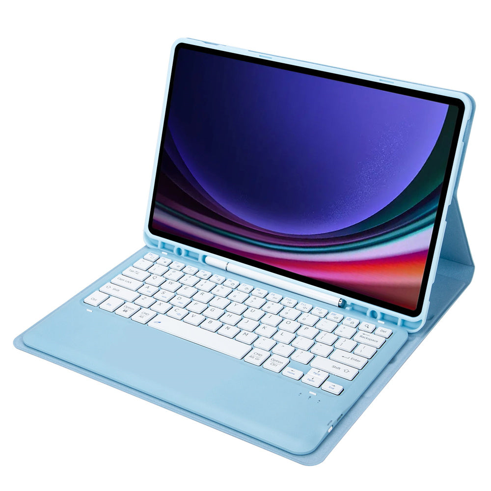 A810B For Samsung Galaxy Tab S10+ / S9 FE+ / S9+ 12.4&quot; X610 / X616 Detachable Bluetooth Keyboard Case Pencil Slot Tablet Case - Baby Blue