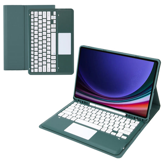 A810B-A For Samsung Galaxy Tab S10+ / S9 FE+ / S9+ 12.4&quot; X610 / X616 Bluetooth Keyboard with Touchpad Pencil Slot Tablet Case - Dark Green
