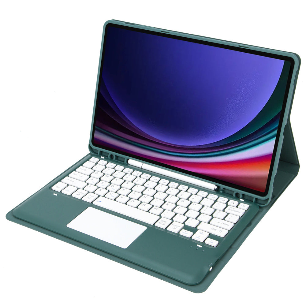 A810B-A For Samsung Galaxy Tab S10+ / S9 FE+ / S9+ 12.4&quot; X610 / X616 Bluetooth Keyboard with Touchpad Pencil Slot Tablet Case - Dark Green