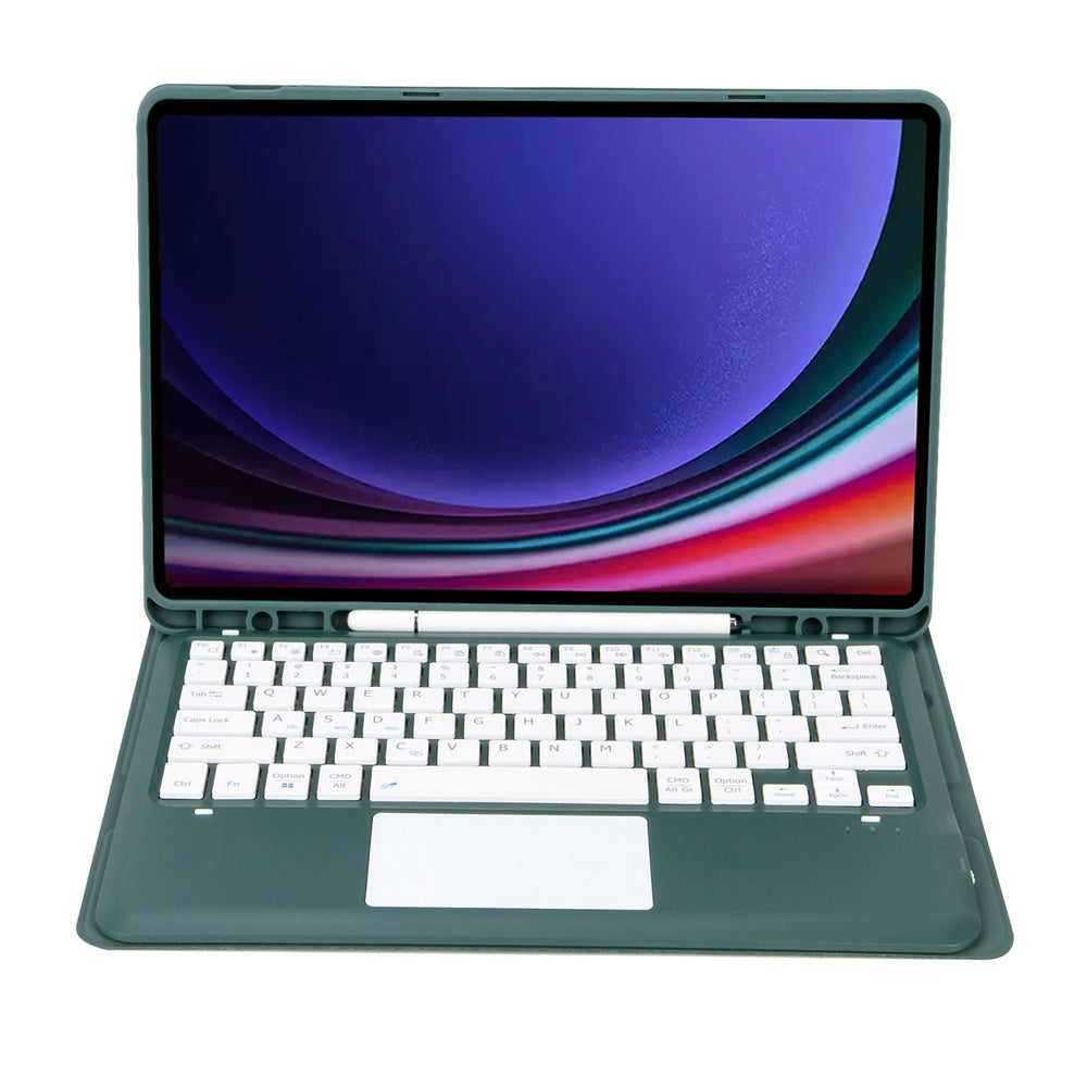 A810B-A For Samsung Galaxy Tab S10+ / S9 FE+ / S9+ 12.4&quot; X610 / X616 Bluetooth Keyboard with Touchpad Pencil Slot Tablet Case - Dark Green