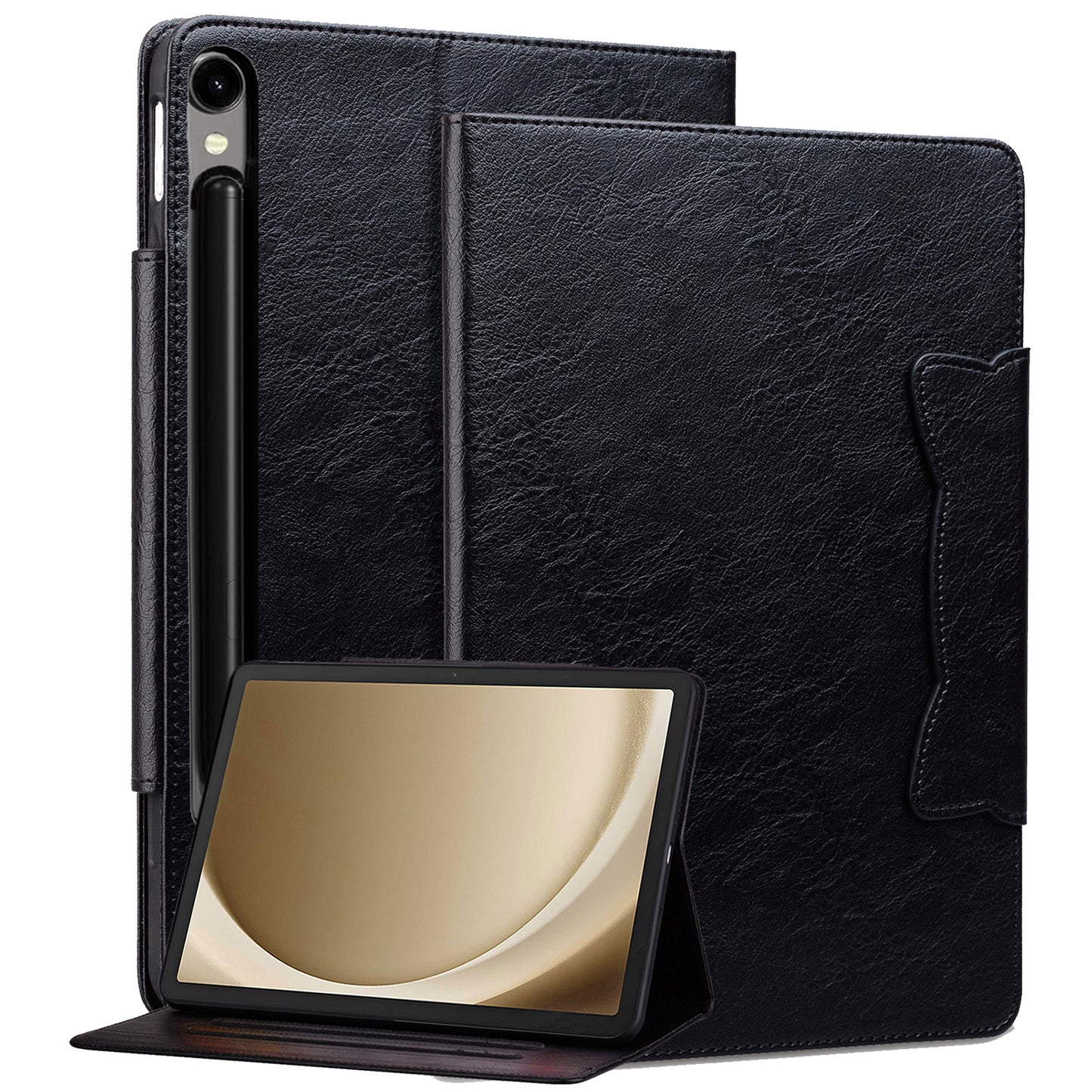 For Samsung Galaxy Tab S9 / Tab S9 FE / Tab S8 / Tab S7 Case Leather Tablet Cover with Card Pocket - Black