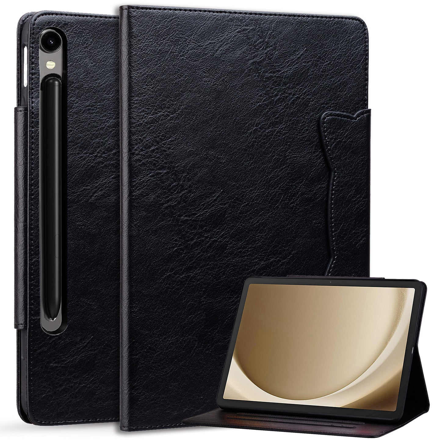 For Samsung Galaxy Tab S9 / Tab S9 FE / Tab S8 / Tab S7 Case Leather Tablet Cover with Card Pocket - Black