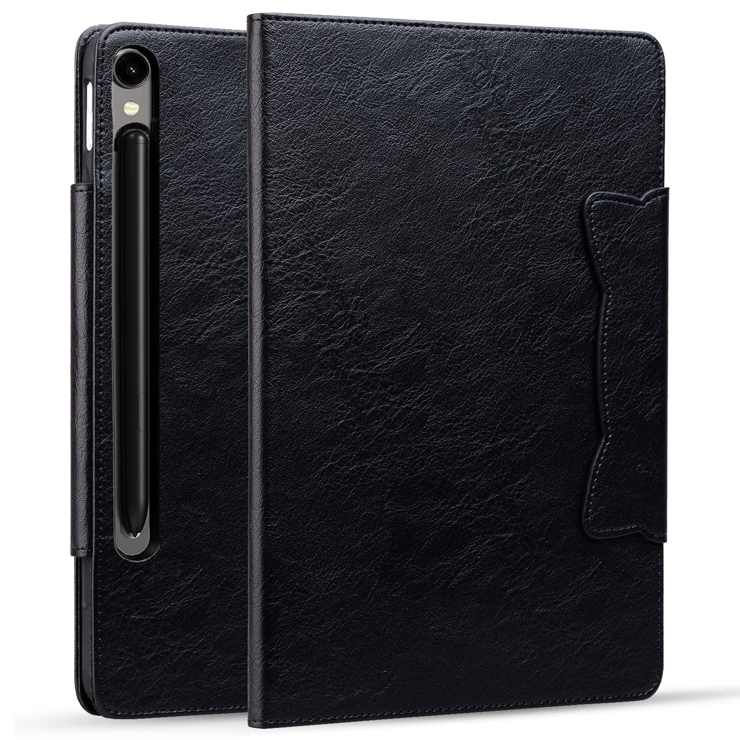 For Samsung Galaxy Tab S9 / Tab S9 FE / Tab S8 / Tab S7 Case Leather Tablet Cover with Card Pocket - Black