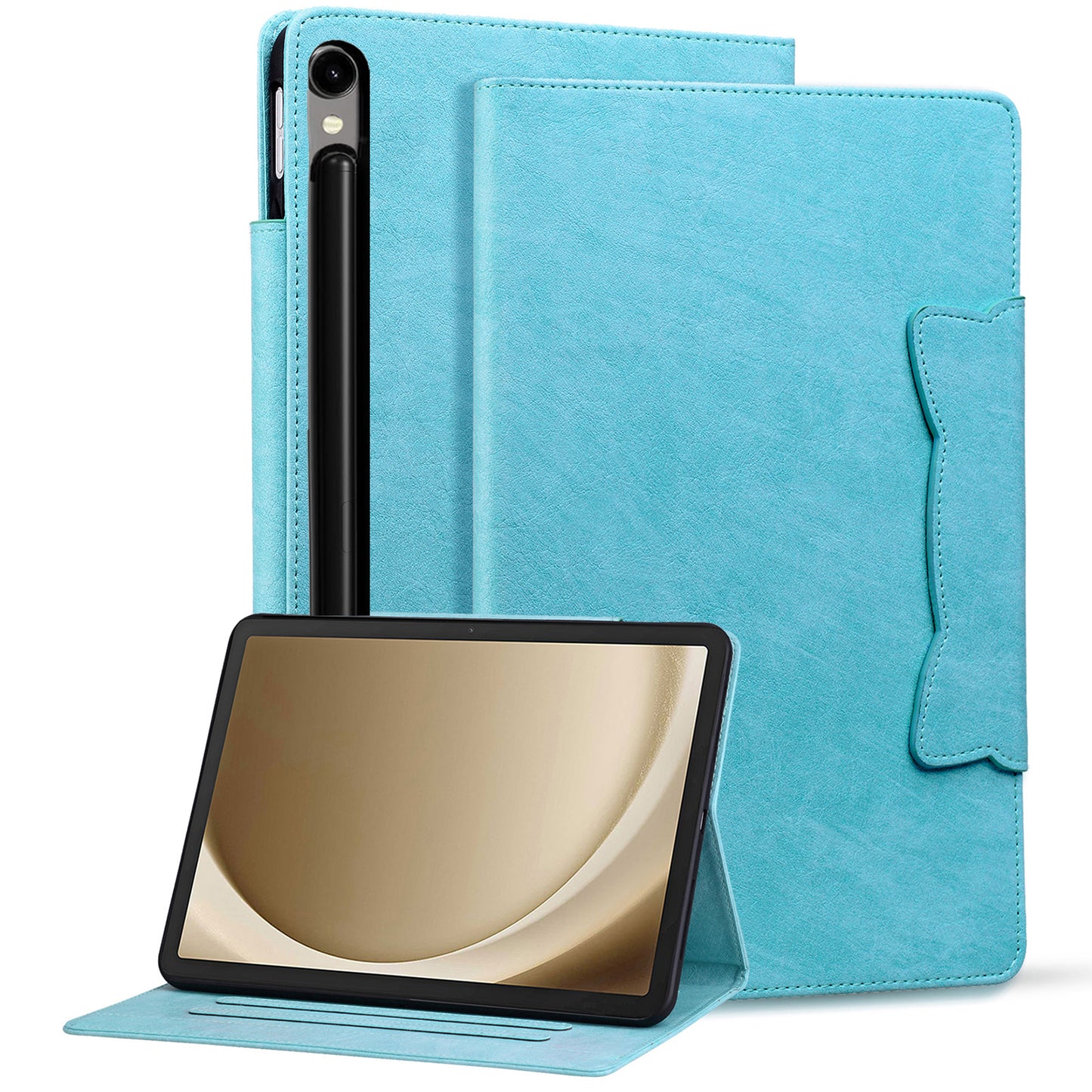 For Samsung Galaxy Tab S9 / Tab S9 FE / Tab S8 / Tab S7 Case Leather Tablet Cover with Card Pocket - Sky Blue