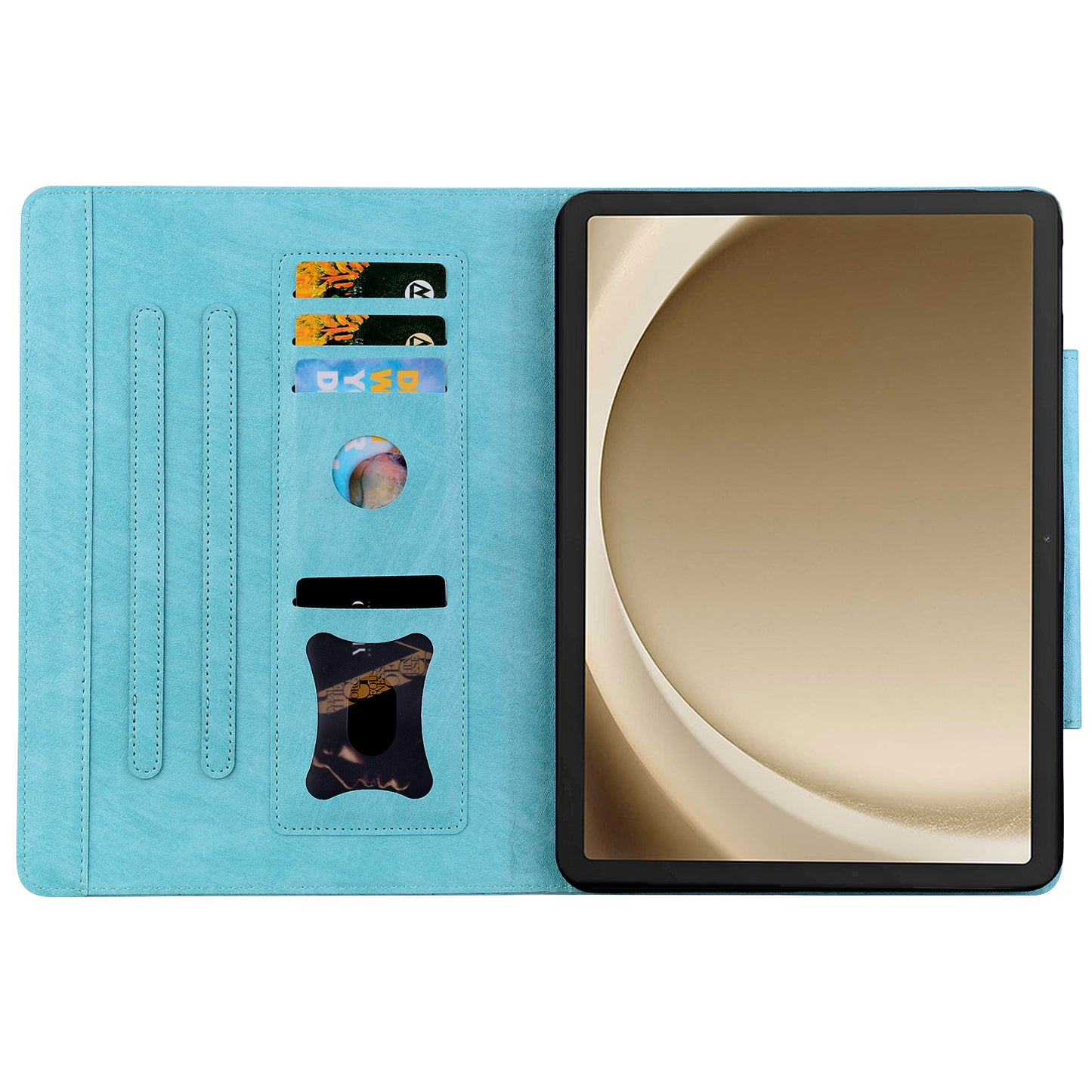 For Samsung Galaxy Tab S9 / Tab S9 FE / Tab S8 / Tab S7 Case Leather Tablet Cover with Card Pocket - Sky Blue
