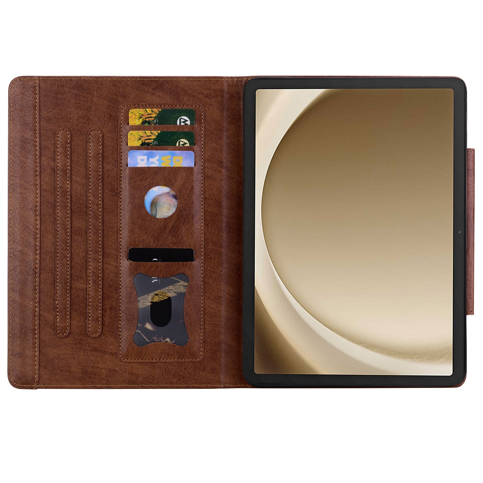 For Samsung Galaxy Tab S9 / Tab S9 FE / Tab S8 / Tab S7 Case Leather Tablet Cover with Card Pocket - Brown