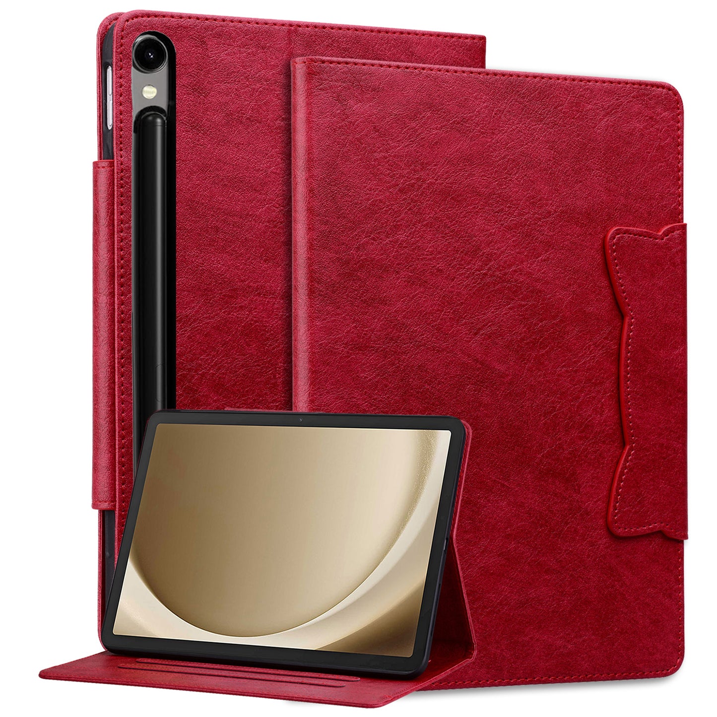 For Samsung Galaxy Tab S9 / Tab S9 FE / Tab S8 / Tab S7 Case Leather Tablet Cover with Card Pocket - Red