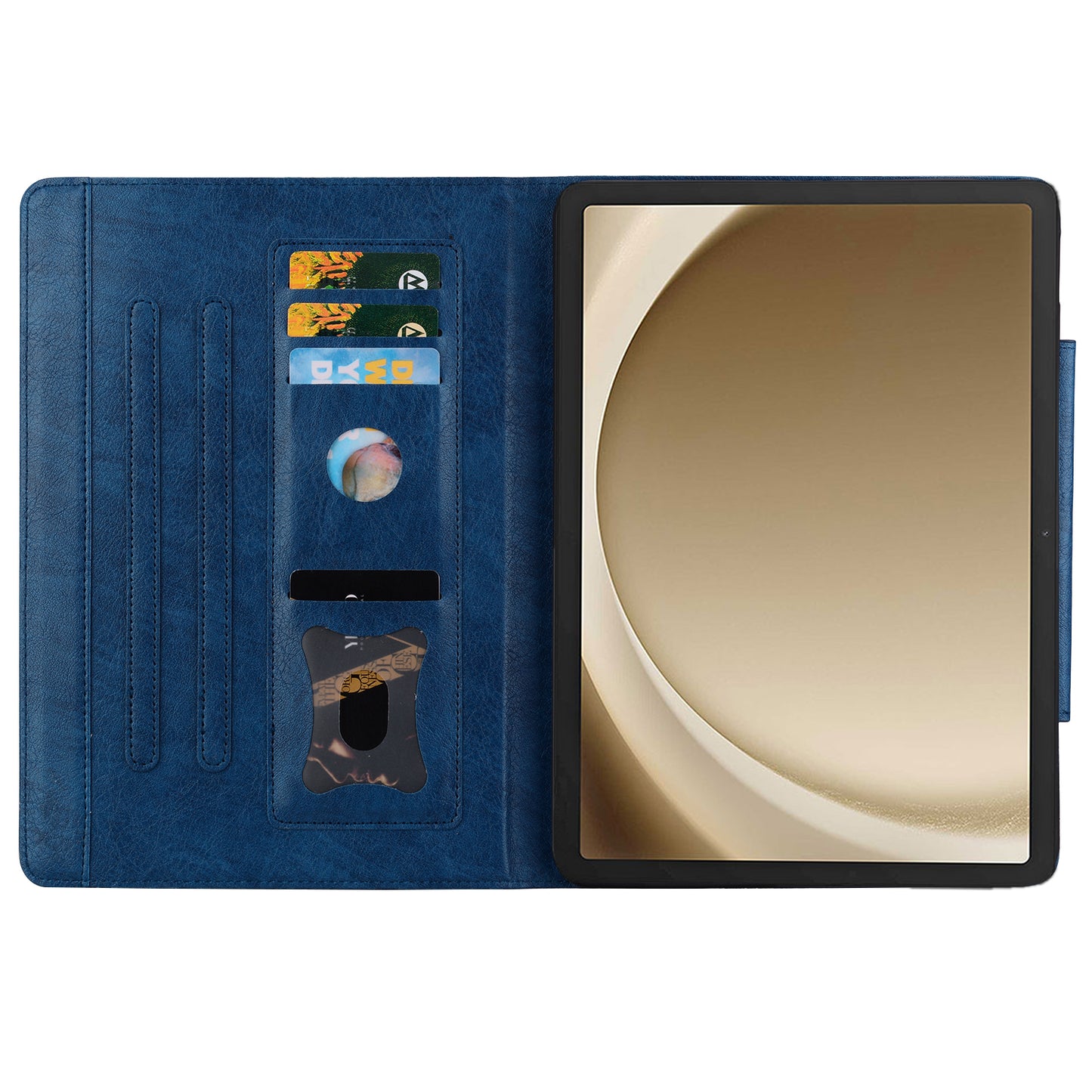 For Samsung Galaxy Tab S9 / Tab S9 FE / Tab S8 / Tab S7 Case Leather Tablet Cover with Card Pocket - Blue