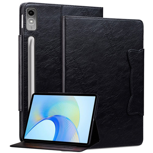 For Lenovo Tab P12 Shockproof Case Magnetic Clasp PU Leather Tablet Cover with Card Slots - Black