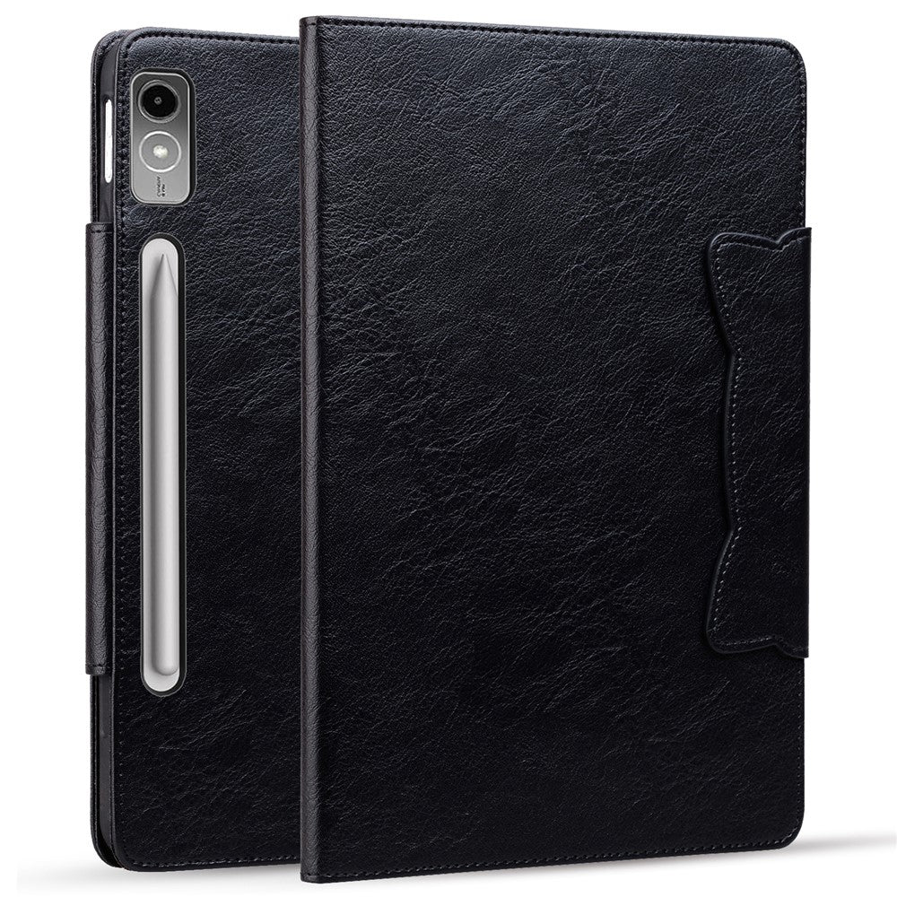 For Lenovo Tab P12 Shockproof Case Magnetic Clasp PU Leather Tablet Cover with Card Slots - Black