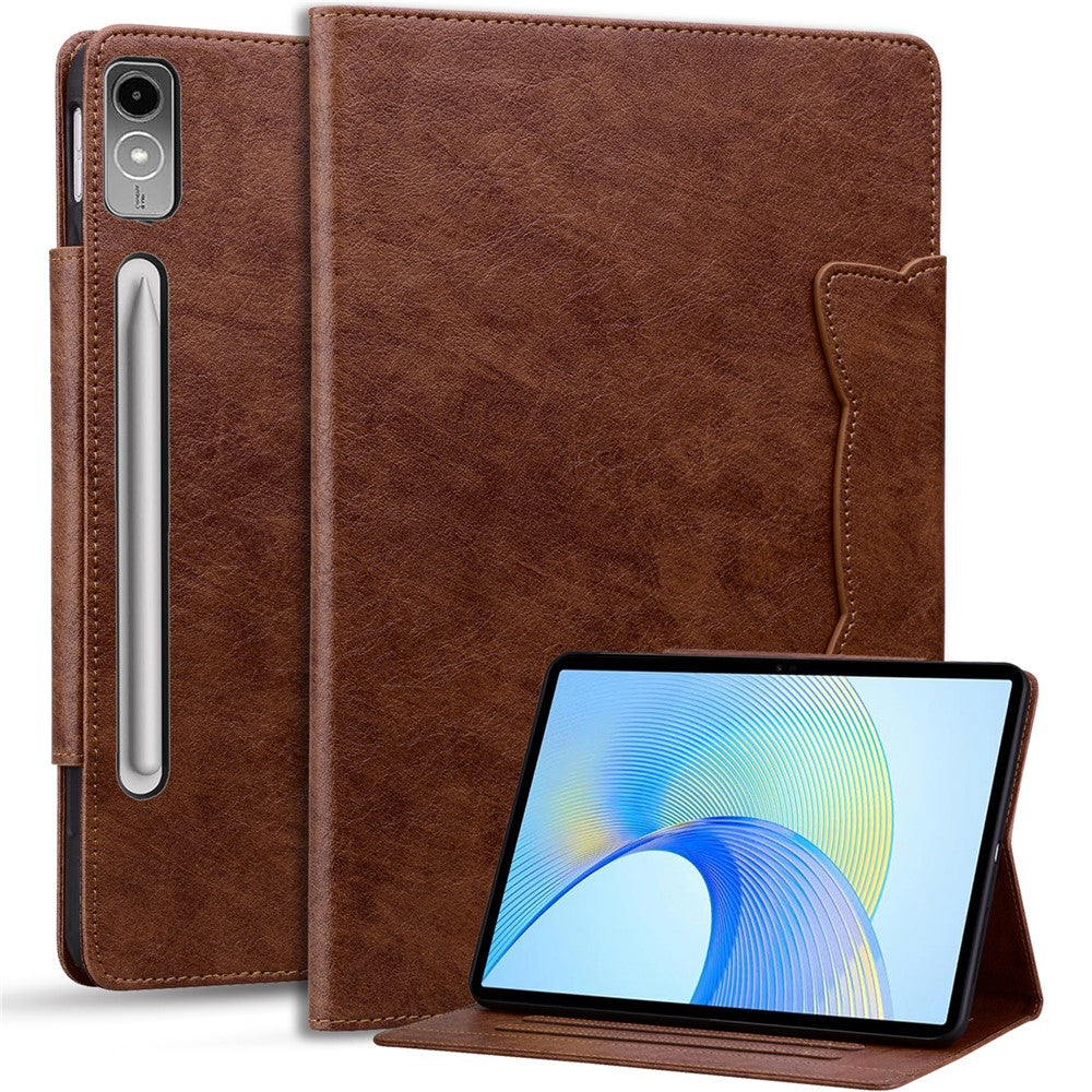 For Lenovo Tab P12 Shockproof Case Magnetic Clasp PU Leather Tablet Cover with Card Slots - Brown