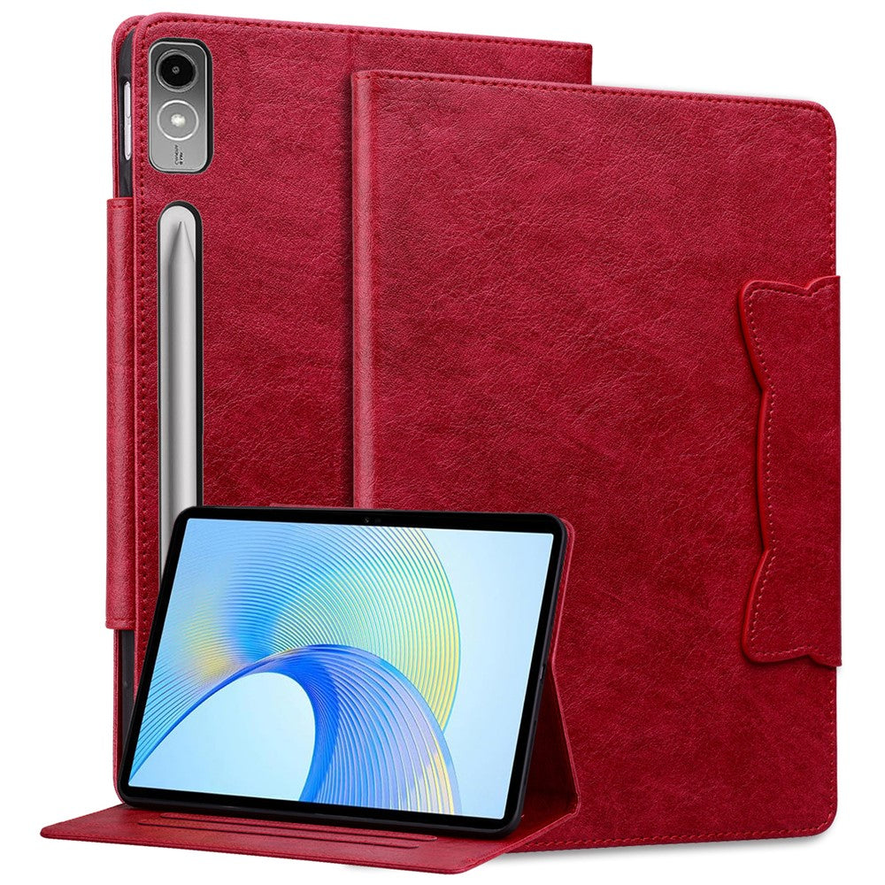 For Lenovo Tab P12 Shockproof Case Magnetic Clasp PU Leather Tablet Cover with Card Slots - Red
