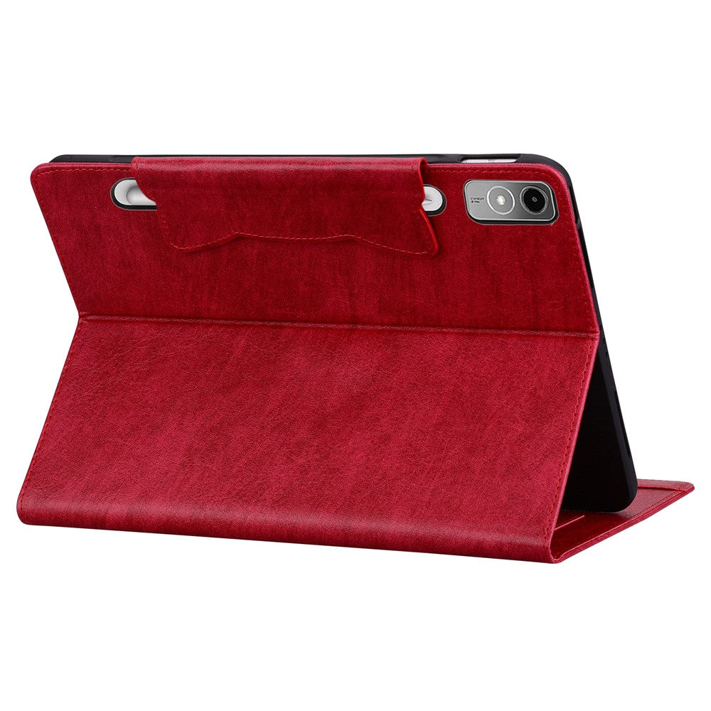 For Lenovo Tab P12 Shockproof Case Magnetic Clasp PU Leather Tablet Cover with Card Slots - Red
