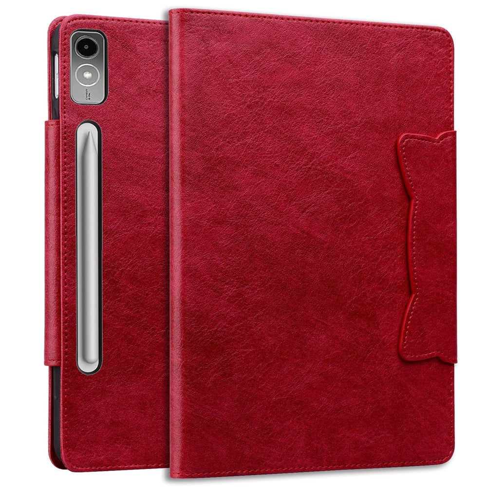 For Lenovo Tab P12 Shockproof Case Magnetic Clasp PU Leather Tablet Cover with Card Slots - Red
