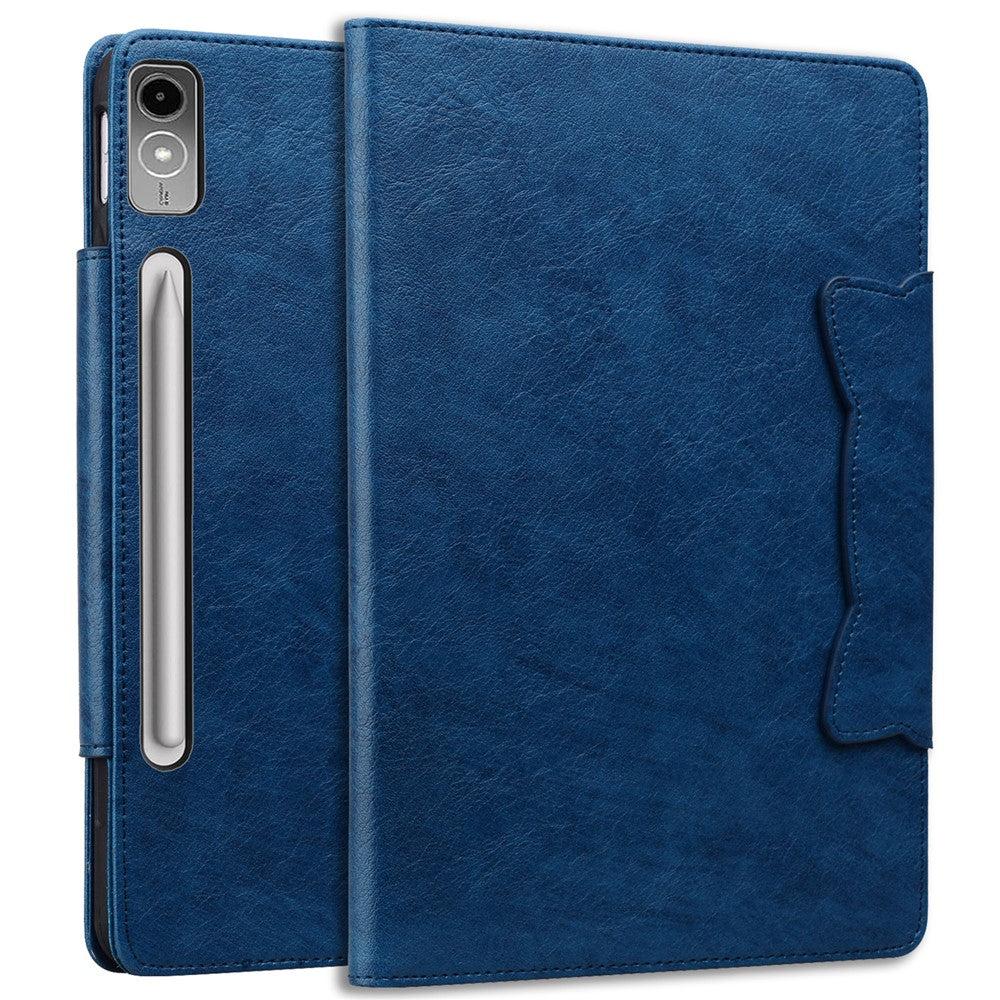 For Lenovo Tab P12 Shockproof Case Magnetic Clasp PU Leather Tablet Cover with Card Slots - Blue